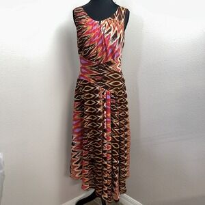 Jones Wear Dress Women's 12 Red Orange & Brown Abstract Boho Regal Retro